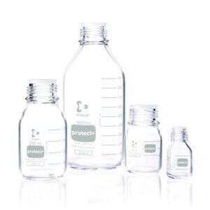 DWK Duran Laboratory Glass Bottle GL 45 Clear Protect+ Plastic-Coated (PA12) with Dust Cap, 5000 ml