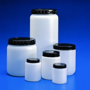 Kartell Cylindrical Jar 2000 mL HDPE White with Black Screw Cap Pack of 10