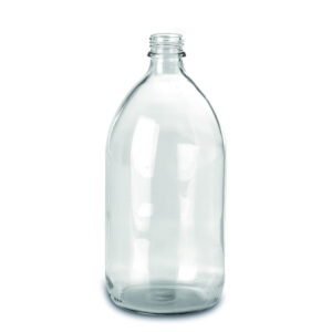 RIXIUS Clear Glass Narrow‑Neck Bottle 1000 mL, DIN 28, Without Cap 9072163 (Pack of 20)