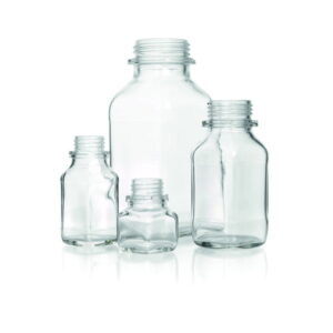 DWK Duran Square Screw Cap Bottle 500 mL, Wide Neck, Clear Thread 54, Soda Lime Glass, Without Cap