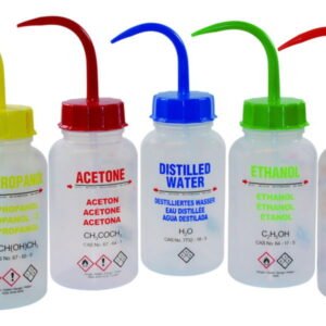 LLG Wash bottles 500 ml, wide-neck with GHS Printing, Ethanol, LDPE, SP/FR/D/UK pack of 5