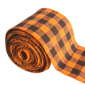 Halloween Ribbon with wired edge – Black & Orange Checks