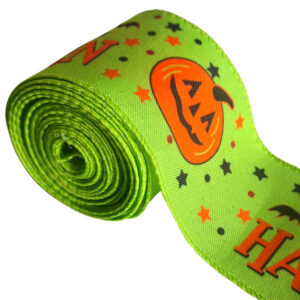 Halloween Ribbon with wired edge – Lime Happy-Halloween