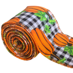 Halloween Ribbon with wired edge – Pumpkin Black Checks